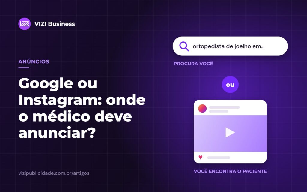 Comparação entre anúncios para médicos no Google e no Instagram: busca no Google e post no feed