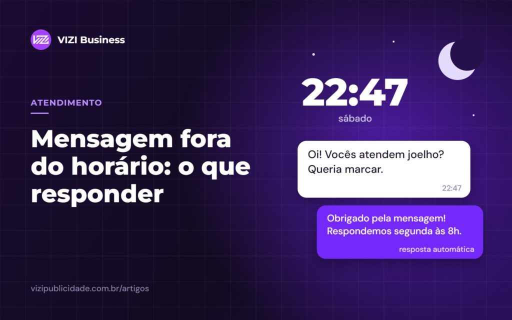 Mensagem fora do horário da clínica recebida no sábado à noite, com resposta automática da recepção